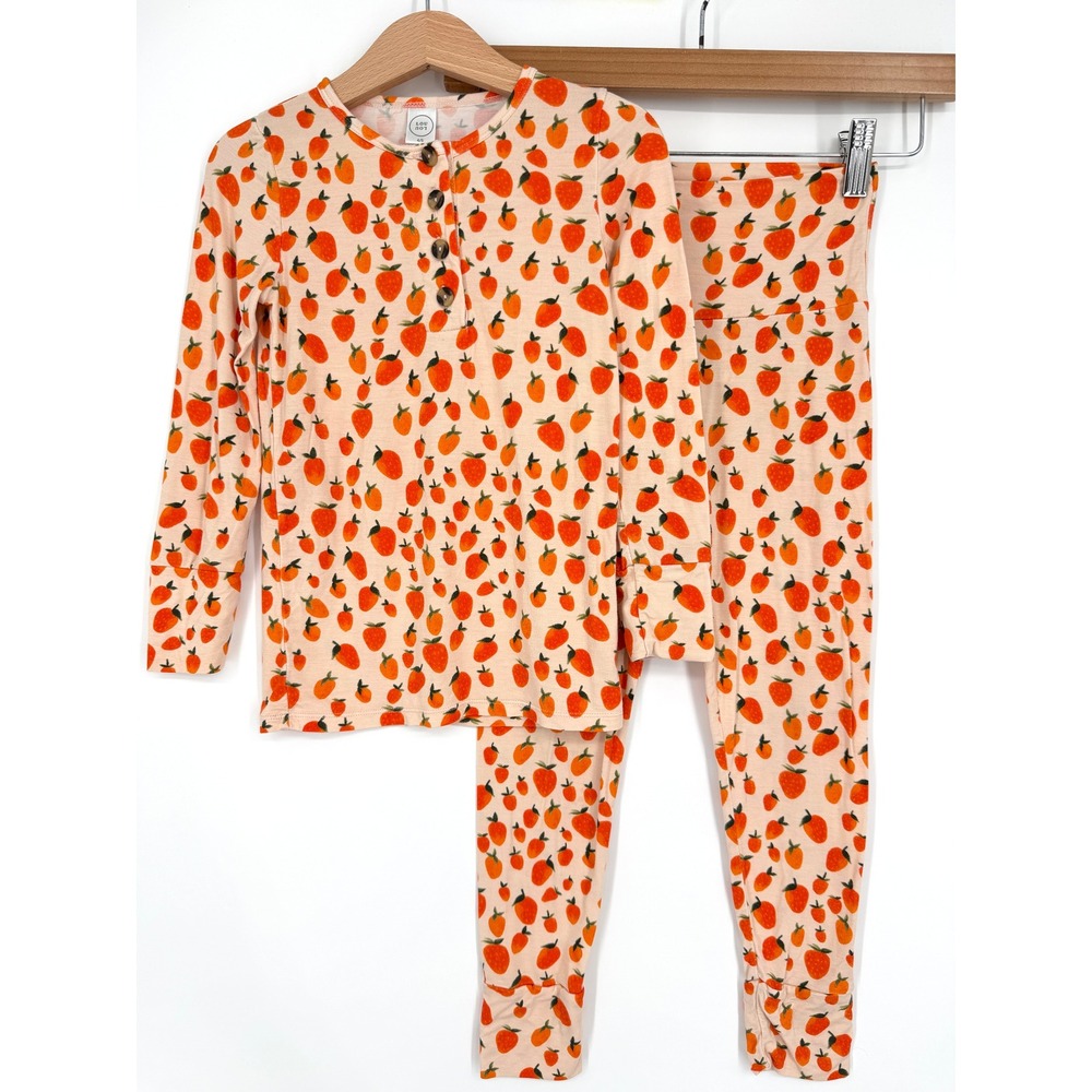 Lou Lou and Company‎ Orange Strawberry Long Sleeve Henley Top Bottom Set Sz 4/5